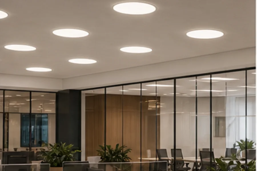 Kantoor met ronde plafondverlichting